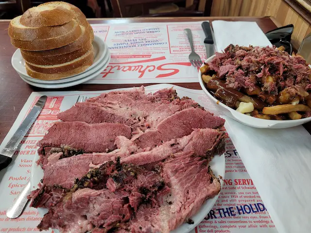 3 days in Montreal Canada delicious smoked meat, poutine and bread from Schwartz's deli