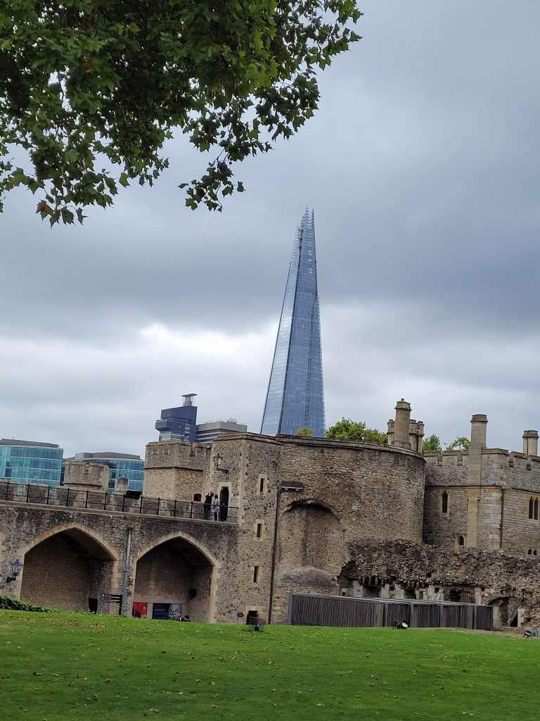 Castle at the Tower of London, with the Shard in the background